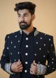 Elegant Navy Blue Embroidered Indowestern Set With Jacket